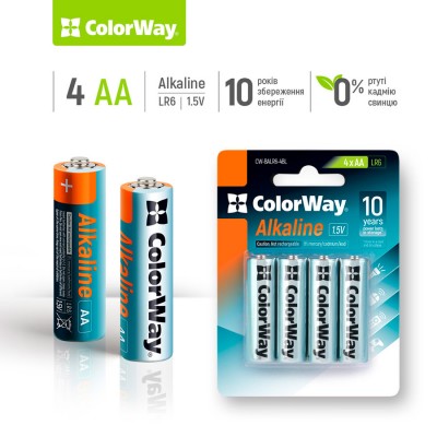 Батарейки COLORWAY Alkaline Power LR 06 (АА) 4 шт (CW-BALR06-4BL) Батарейки COLORWAY Alkaline Power LR 06 (АА) 4 шт (CW-BALR06-4BL)
