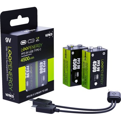 Акумулятор VERICO Loop Energy 9V Крона USB Type-C 500mAh Li-ion 2шт./уп (1UDBT-A3WEB2-NN) Акумулятор VERICO Loop Energy 9V Крона USB Type-C 500mAh Li-ion 2шт./уп (1UDBT-A3WEB2-NN)