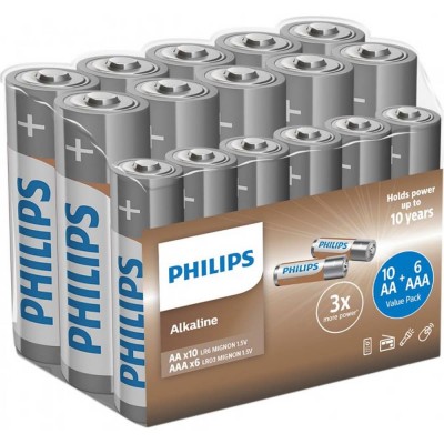 Батарейки PHILIPS AA + AAA Entry Alkaline 1.5V LR6 х 10 шт + LR03 х 6 шт (LR036A16F/10) Батарейки PHILIPS AA + AAA Entry Alkaline 1.5V LR6 х 10 шт + LR03 х 6 шт (LR036A16F/10)