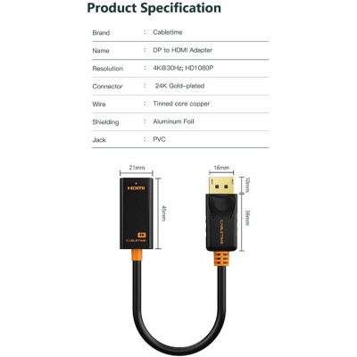 Перехідник CABLETIME DisplayPort - HDMI (CP22B) Перехідник CABLETIME DisplayPort - HDMI (CP22B)