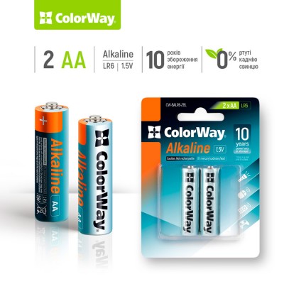 Батарейки COLORWAY Alkaline Power LR 06 (АА) 2 шт (CW-BALR06-2BL) Батарейки COLORWAY Alkaline Power LR 06 (АА) 2 шт (CW-BALR06-2BL)