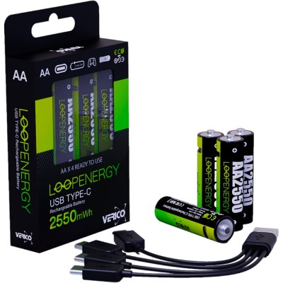 Акумуляторна батарея VERICO Loop Energy AA USB Type-C 1700mAh Li-ion 4 шт (1UDBT-A1WEAC-NN) Акумуляторна батарея VERICO Loop Energy AA USB Type-C 1700mAh Li-ion 4 шт (1UDBT-A1WEAC-NN)