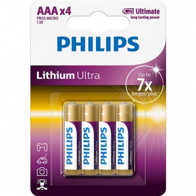 Батарейки PHILIPS Lithium Ultra AAA 4 шт (FR03LB4A/10) Батарейки PHILIPS Lithium Ultra AAA 4 шт (FR03LB4A/10)