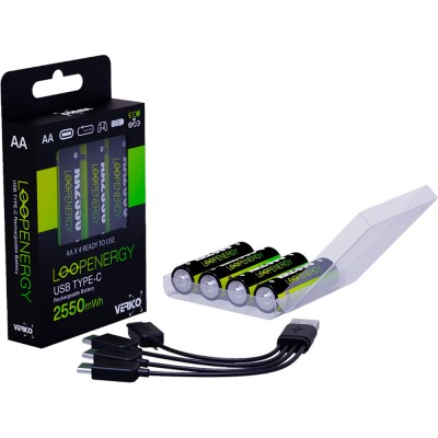 Акумуляторна батарея VERICO Loop Energy AA USB Type-C 1700mAh Li-ion 4 шт (1UDBT-A1WEAC-NN) Акумуляторна батарея VERICO Loop Energy AA USB Type-C 1700mAh Li-ion 4 шт (1UDBT-A1WEAC-NN)