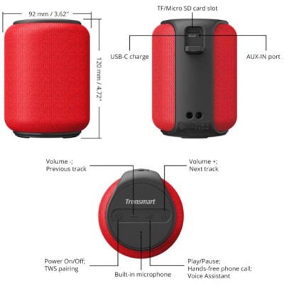 Портативна акустика TRONSMART Element T6 Mini Red (366158) Портативна акустика TRONSMART Element T6 Mini Red (366158)