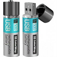 Акумулятор COLOR WAY AA USB 1200 маг 1.5 В (2шт.) (CW-UBAA-02) Акумулятор COLOR WAY AA USB 1200 маг 1.5 В (2шт.) (CW-UBAA-02)