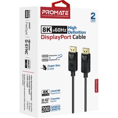 Кабель PROMATE DisplayPort 1.4 2 м (dplink-200.black)
