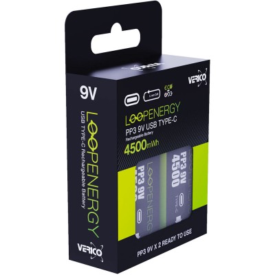 Акумулятор VERICO Loop Energy 9V Крона USB Type-C 500mAh Li-ion 2шт./уп (1UDBT-A3WEB2-NN) Акумулятор VERICO Loop Energy 9V Крона USB Type-C 500mAh Li-ion 2шт./уп (1UDBT-A3WEB2-NN)