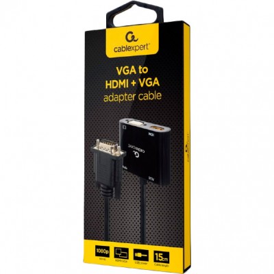 Кабель CABLEXPERT VGA - HDMI + VGA + аудіо 3.5 мм Black (A-VGA-HDMI-02) Кабель CABLEXPERT VGA - HDMI + VGA + аудіо 3.5 мм Black (A-VGA-HDMI-02)