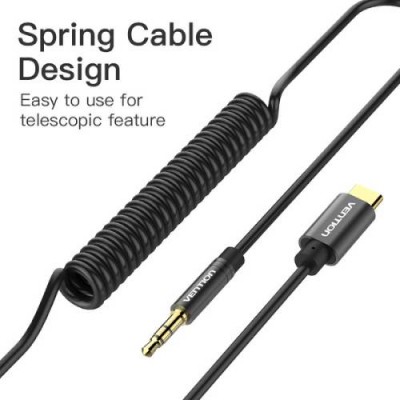 Кабель VENTION Type-C - 3.5 mm Male Spring Audio Cable 1 м Black Metal Type (BGABF) Кабель VENTION Type-C - 3.5 mm Male Spring Audio Cable 1 м Black Metal Type (BGABF)