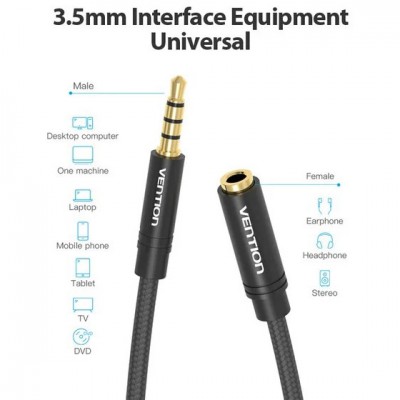 Кабель VENTION Audio 3.5мм Black Metal Type 2 м (BHBBH)