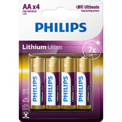 Батарейки PHILIPS Lithium Ultra AA 4 шт (FR6LB4A/10) Батарейки PHILIPS Lithium Ultra AA 4 шт (FR6LB4A/10)