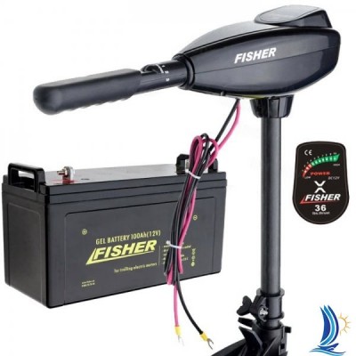 Лодочный электромотор Fisher 36 аккумулятор Gel 100Ah